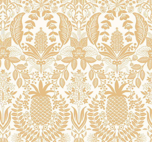 York Wallcoverings Rifle Paper Co. 3rd Edition Pineapple Damask Gold Wallpaper Traditional Novelty Metallics   - RF7482