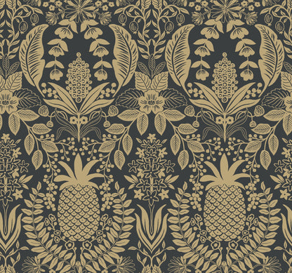 York Wallcoverings Rifle Paper Co. 3rd Edition Novelty Pineapple Damask Traditional Blacks   - RF7483