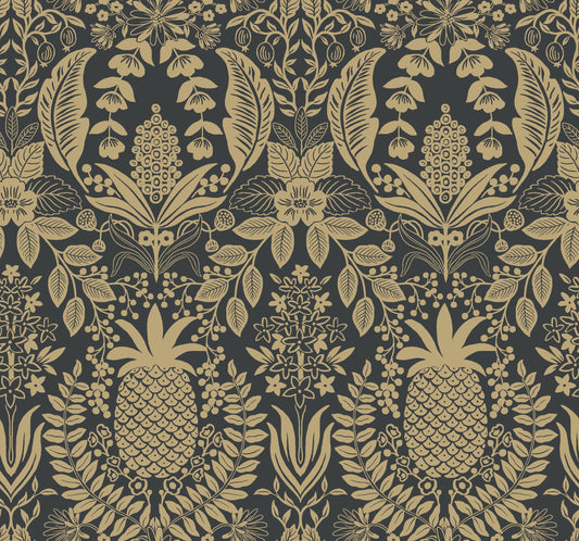 York Wallcoverings Rifle Paper Co. 3rd Edition Novelty Pineapple Damask Traditional Blacks   - RF7483