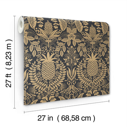 York Wallcoverings Rifle Paper Co. 3rd Edition Novelty Pineapple Damask Traditional Blacks   - RF7483