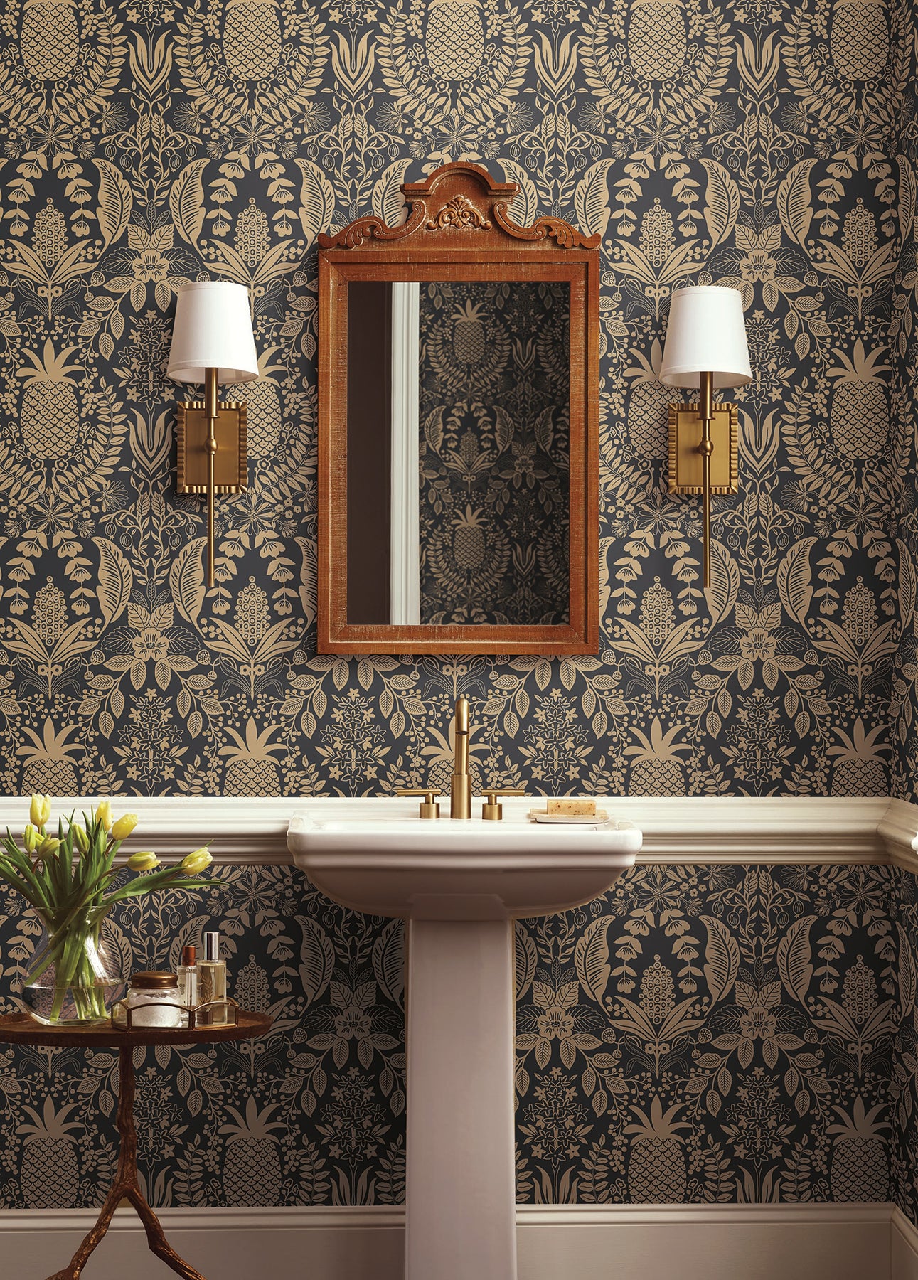 York Wallcoverings Rifle Paper Co. 3rd Edition Novelty Pineapple Damask Traditional Blacks   - RF7483