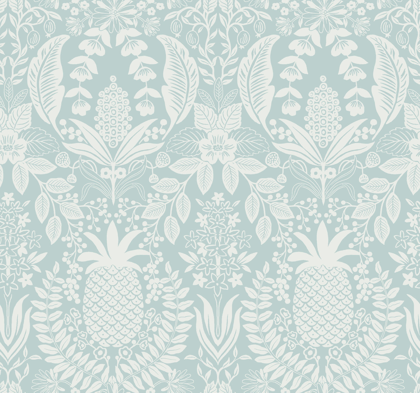 York Wallcoverings Rifle Paper Co. 3rd Edition Pineapple Damask Light Blue Wallpaper Traditional Novelty Blues   - RF7484