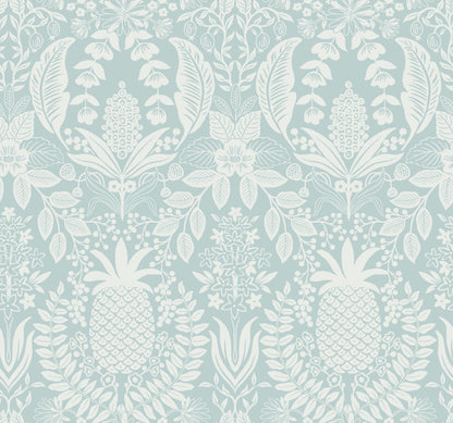 York Wallcoverings Rifle Paper Co. 3rd Edition Pineapple Damask Light Blue Wallpaper Traditional Novelty Blues   - RF7484