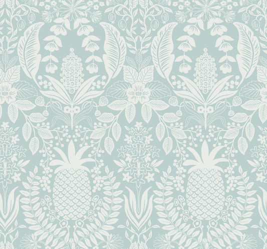 York Wallcoverings Rifle Paper Co. 3rd Edition Pineapple Damask Light Blue Wallpaper Traditional Novelty Blues   - RF7484