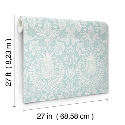 York Wallcoverings Rifle Paper Co. 3rd Edition Novelty Pineapple Damask Traditional Blues   - RF7484