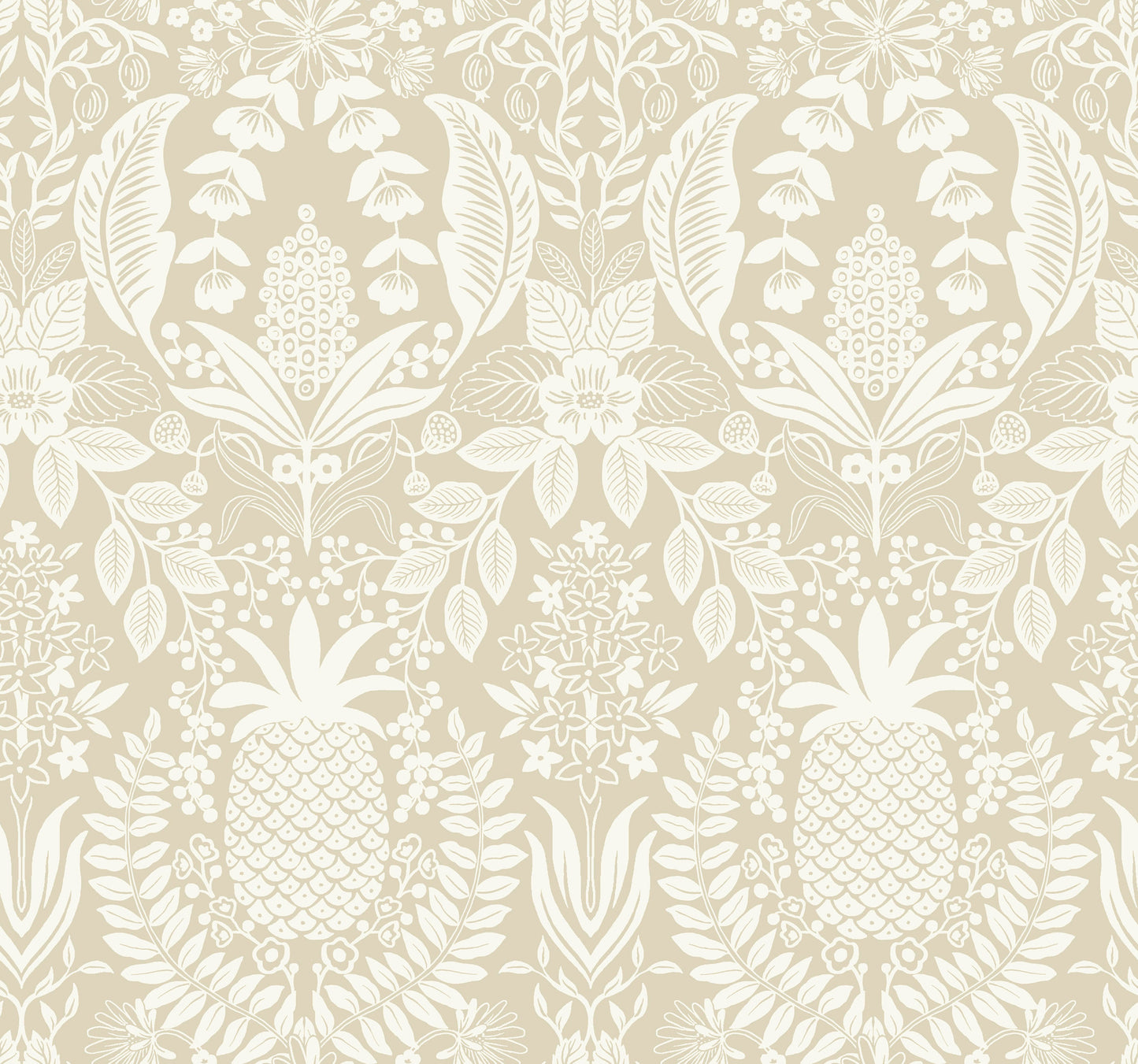 York Wallcoverings Rifle Paper Co. 3rd Edition Pineapple Damask Linen Wallpaper Traditional Novelty Beiges   - RF7485