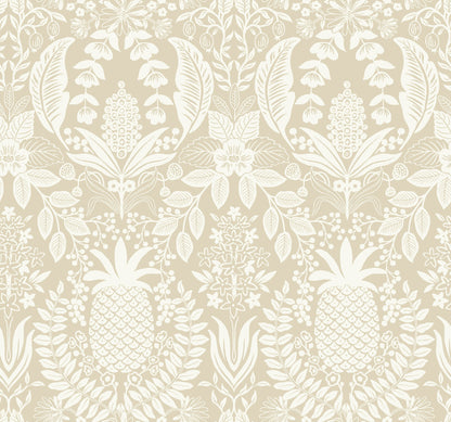 York Wallcoverings Rifle Paper Co. 3rd Edition Pineapple Damask Linen Wallpaper Traditional Novelty Beiges   - RF7485
