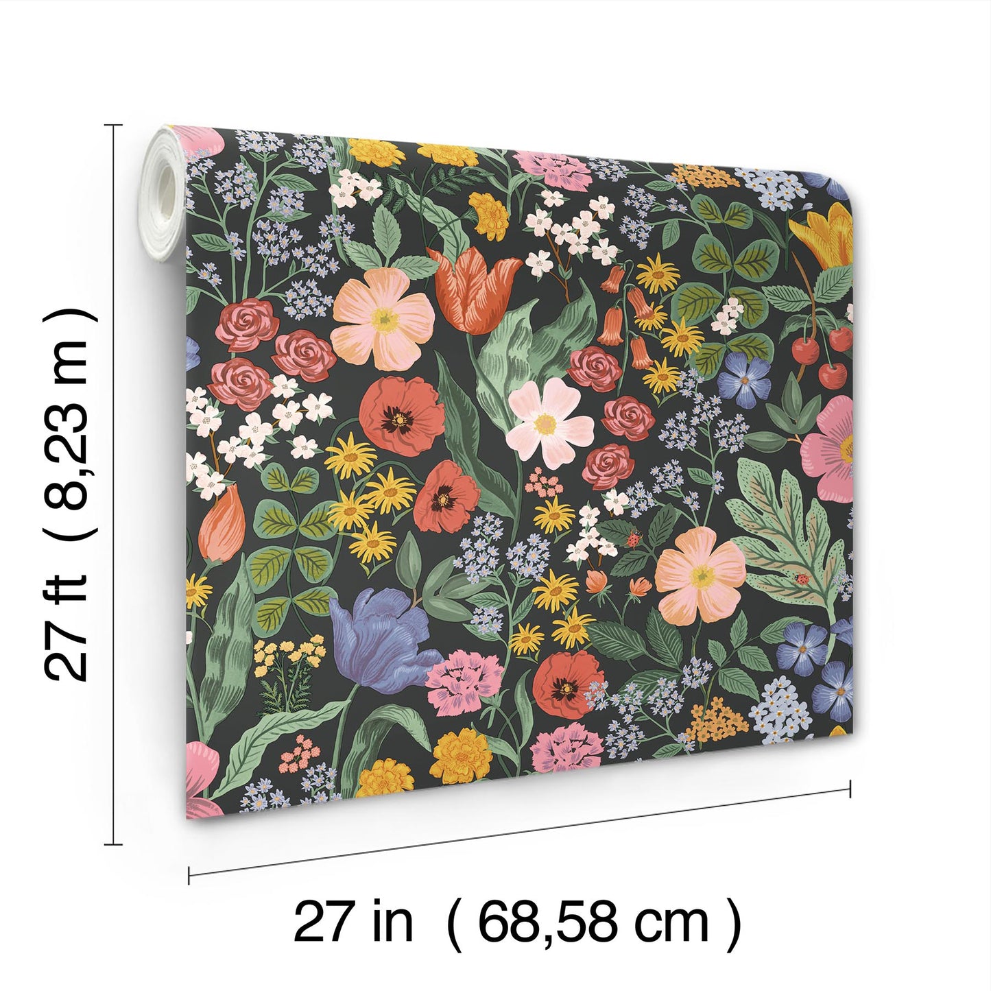 York Wallcoverings Rifle Paper Co. 3rd Edition Blossom Black Wallpaper Whimsical Florals Blacks   - RF7491