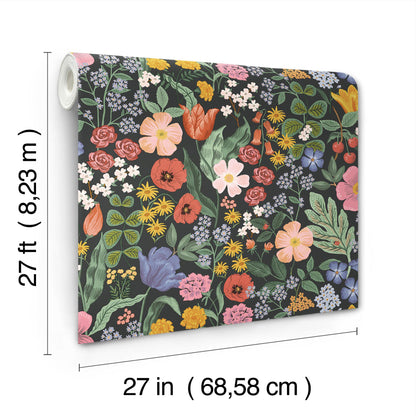 York Wallcoverings Rifle Paper Co. 3rd Edition Blossom Black Wallpaper Whimsical Florals Blacks   - RF7491