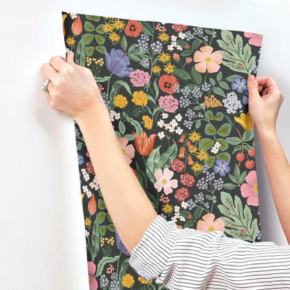 York Wallcoverings Rifle Paper Co. 3rd Edition Blossom Black Wallpaper Whimsical Florals Blacks   - RF7491