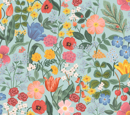 York Wallcoverings Rifle Paper Co. 3rd Edition Blossom Light Blue Wallpaper Whimsical Florals Blues   - RF7493