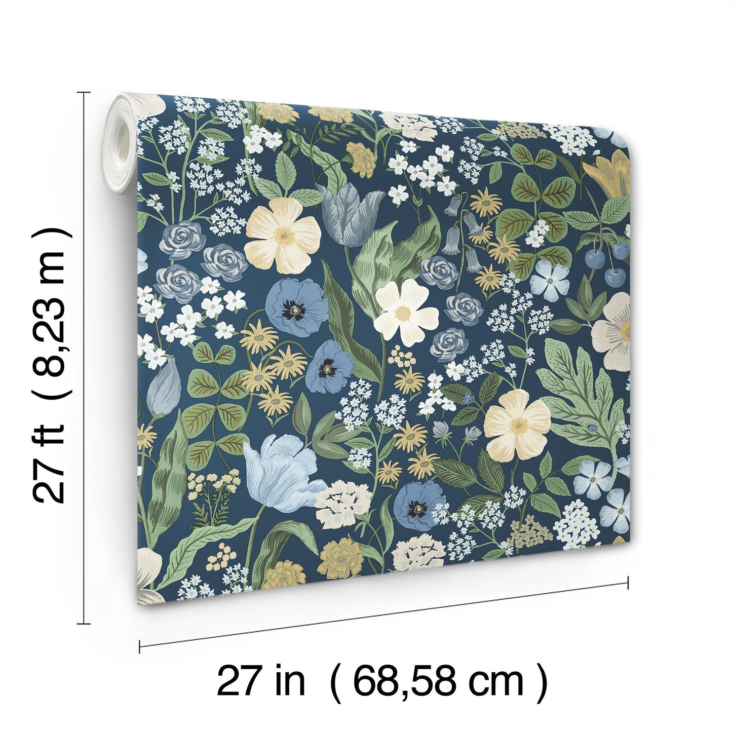York Wallcoverings Rifle Paper Co. 3rd Edition Blossom Navy Wallpaper Whimsical Florals Blues   - RF7494