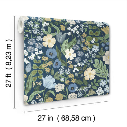 York Wallcoverings Rifle Paper Co. 3rd Edition Florals Blossom Whimsical Blues   - RF7494