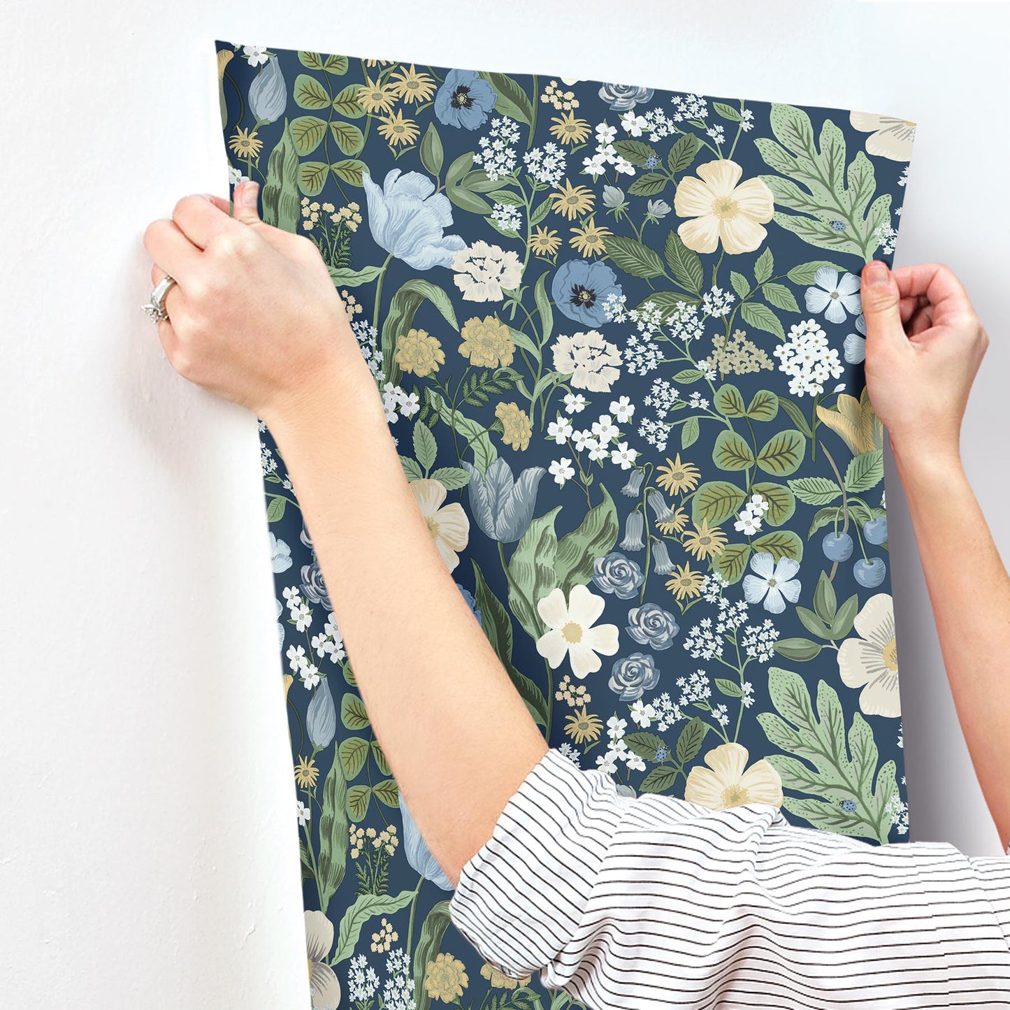 York Wallcoverings Rifle Paper Co. 3rd Edition Blossom Navy Wallpaper Whimsical Florals Blues   - RF7494