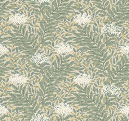 York Wallcoverings Rifle Paper Co. 3rd Edition Highgrove Linen Wallpaper Traditional Florals Greens   - RF7502