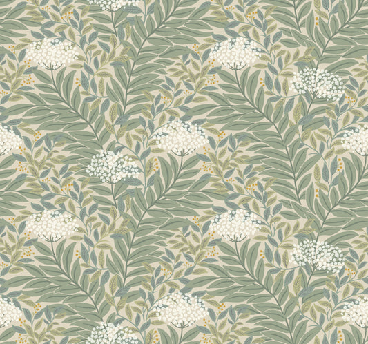York Wallcoverings Rifle Paper Co. 3rd Edition Highgrove Linen Wallpaper Traditional Florals Greens   - RF7502