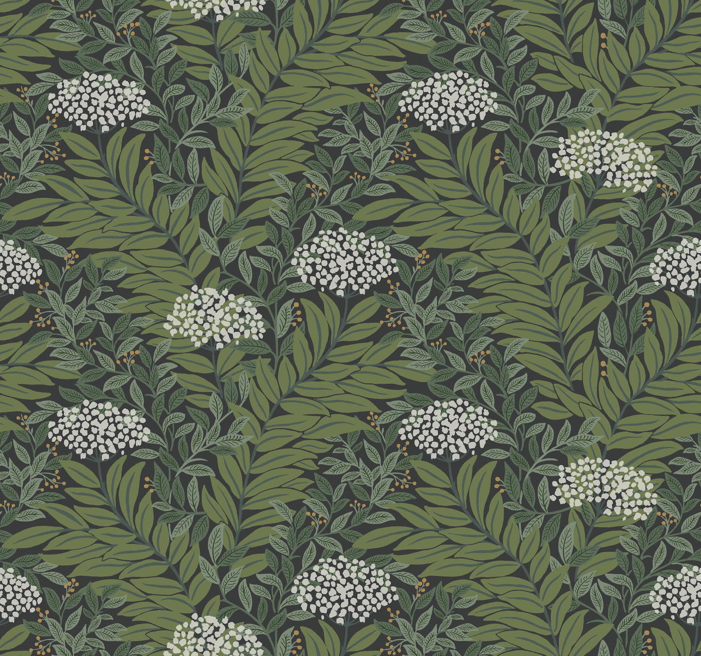 York Wallcoverings Rifle Paper Co. 3rd Edition Highgrove Black Wallpaper Traditional Florals Greens   - RF7504