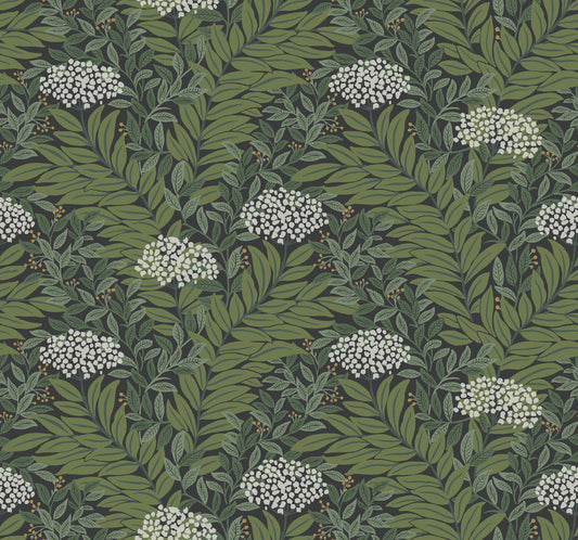 York Wallcoverings Rifle Paper Co. 3rd Edition Highgrove Black Wallpaper Traditional Florals Greens   - RF7504