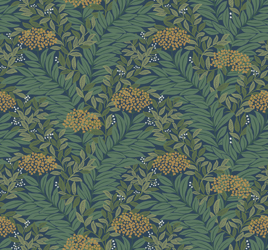 York Wallcoverings Rifle Paper Co. 3rd Edition Highgrove Navy Wallpaper Traditional Florals Blues   - RF7505