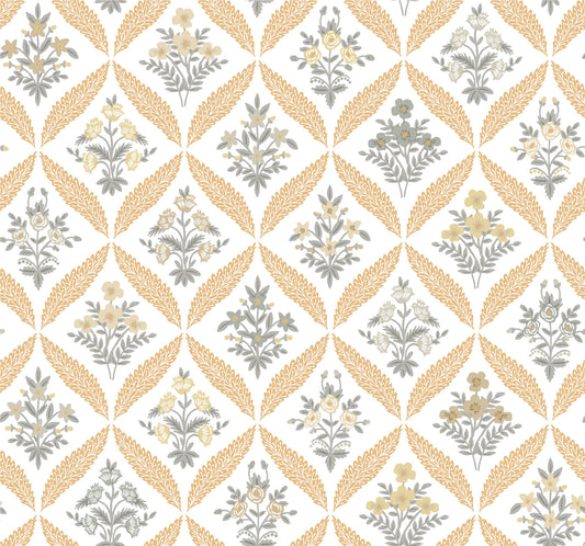 York Wallcoverings Rifle Paper Co. 3rd Edition Estee Garden Gold Wallpaper Farmhouse Florals Yellows   - RF7511