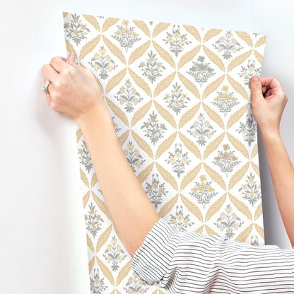 York Wallcoverings Rifle Paper Co. 3rd Edition Estee Garden Gold Wallpaper Farmhouse Florals Yellows   - RF7511