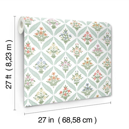 York Wallcoverings Rifle Paper Co. 3rd Edition Estee Garden Pastel Wallpaper Farmhouse Florals Greens   - RF7512