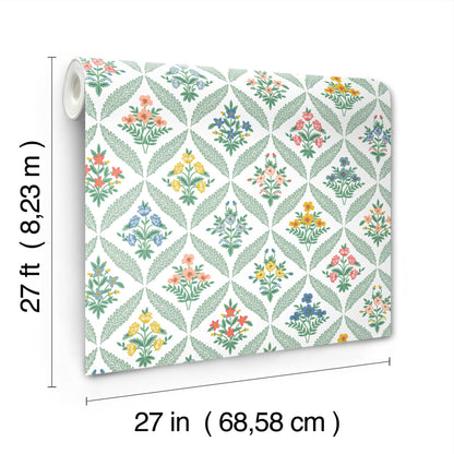 York Wallcoverings Rifle Paper Co. 3rd Edition Estee Garden Sage Wallpaper Farmhouse Florals Reds   - RF7513