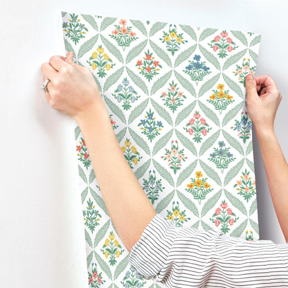 York Wallcoverings Rifle Paper Co. 3rd Edition Estee Garden Sage Wallpaper Farmhouse Florals Reds   - RF7513