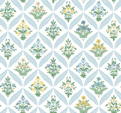 York Wallcoverings Rifle Paper Co. 3rd Edition Estee Garden Blue Wallpaper Farmhouse Florals Blues   - RF7514
