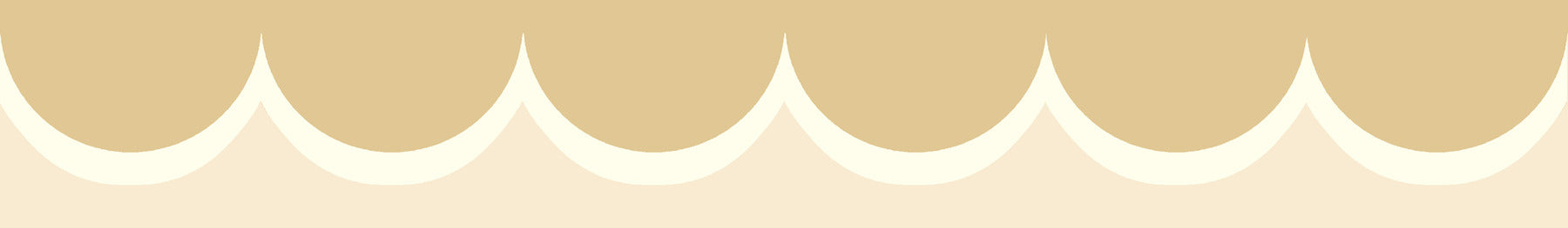 Beige trim with tan scallop borders and white outlines on a pale cream backdrop