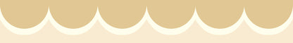 Beige trim with tan scallop borders and white outlines on a pale cream backdrop