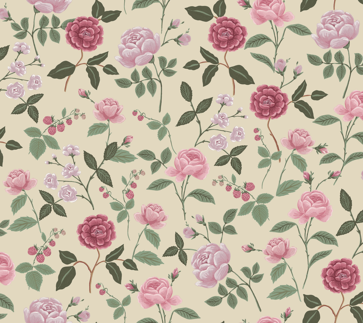York Wallcoverings Rifle Paper Co. 3rd Edition Roses Linen Wallpaper Whimsical Botanical Pinks   - RF7541