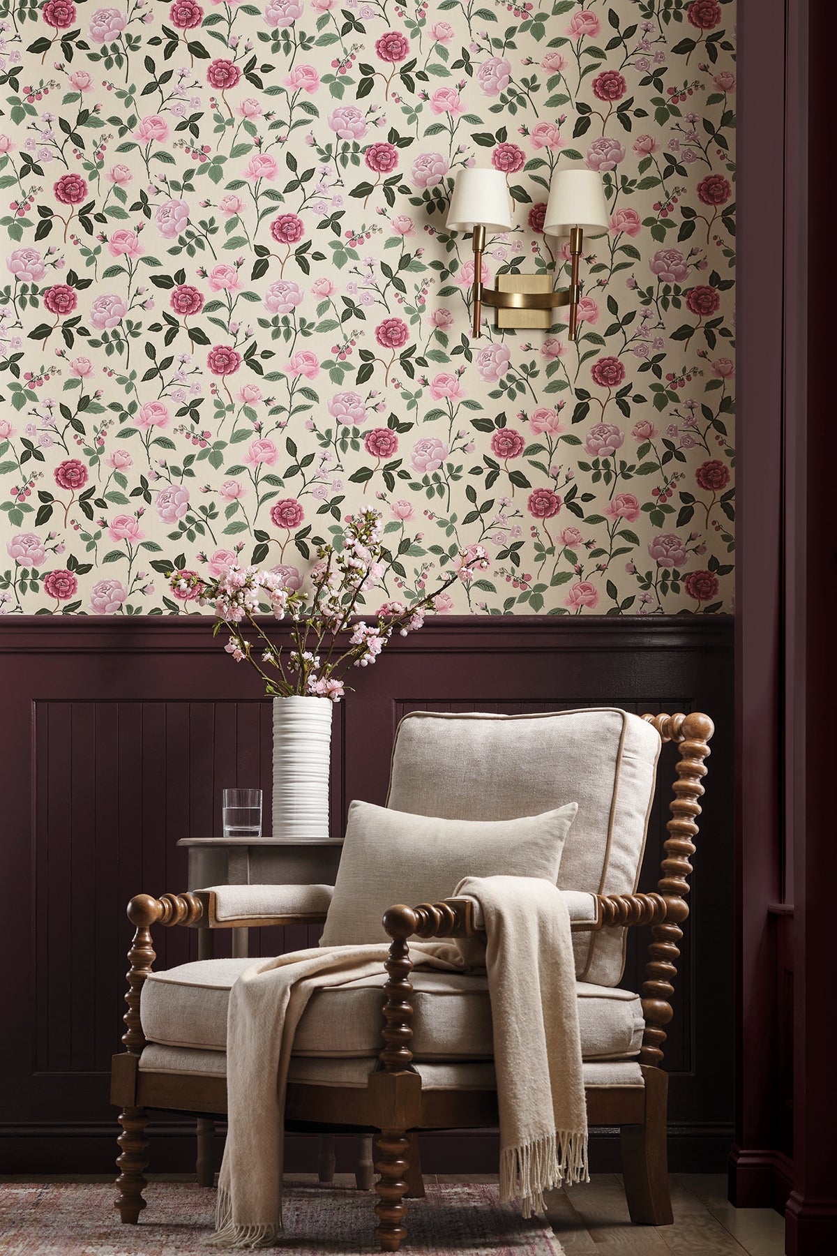 York Wallcoverings Rifle Paper Co. 3rd Edition Roses Linen Wallpaper Whimsical Botanical Pinks   - RF7541