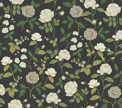 York Wallcoverings Rifle Paper Co. 3rd Edition Botanical Roses Whimsical Greys   - RF7542