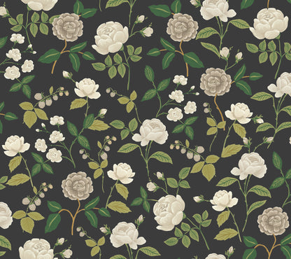 York Wallcoverings Rifle Paper Co. 3rd Edition Roses Black Wallpaper Whimsical Botanical Greys   - RF7542
