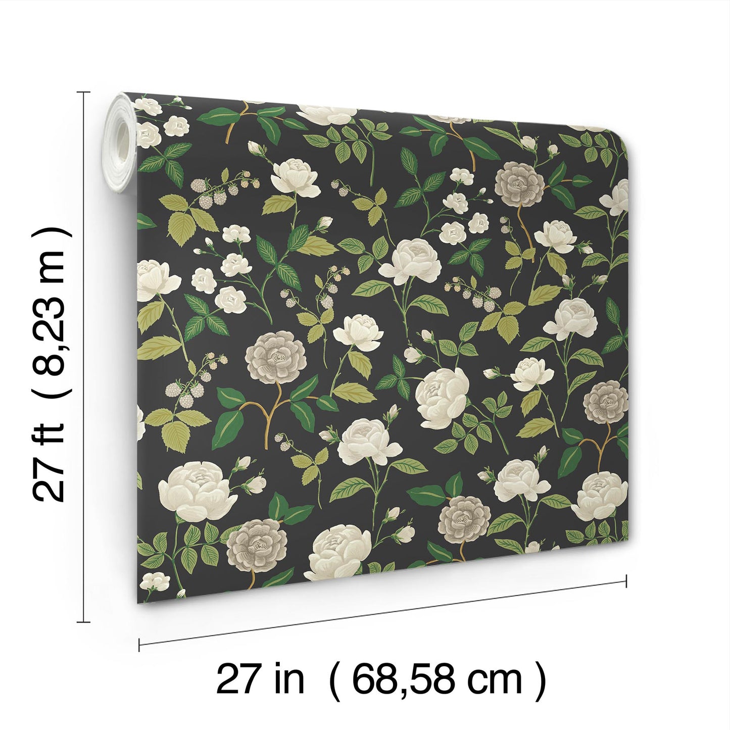 York Wallcoverings Rifle Paper Co. 3rd Edition Botanical Roses Whimsical Greys   - RF7542