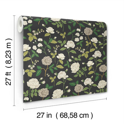 York Wallcoverings Rifle Paper Co. 3rd Edition Botanical Roses Whimsical Greys   - RF7542
