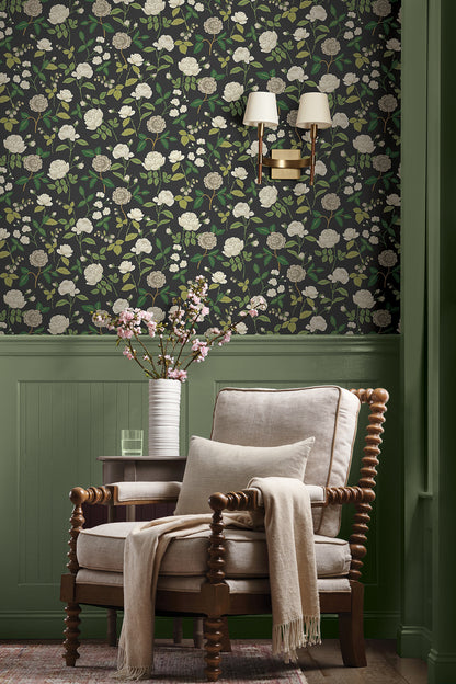 York Wallcoverings Rifle Paper Co. 3rd Edition Roses Black Wallpaper Whimsical Botanical Greys   - RF7542