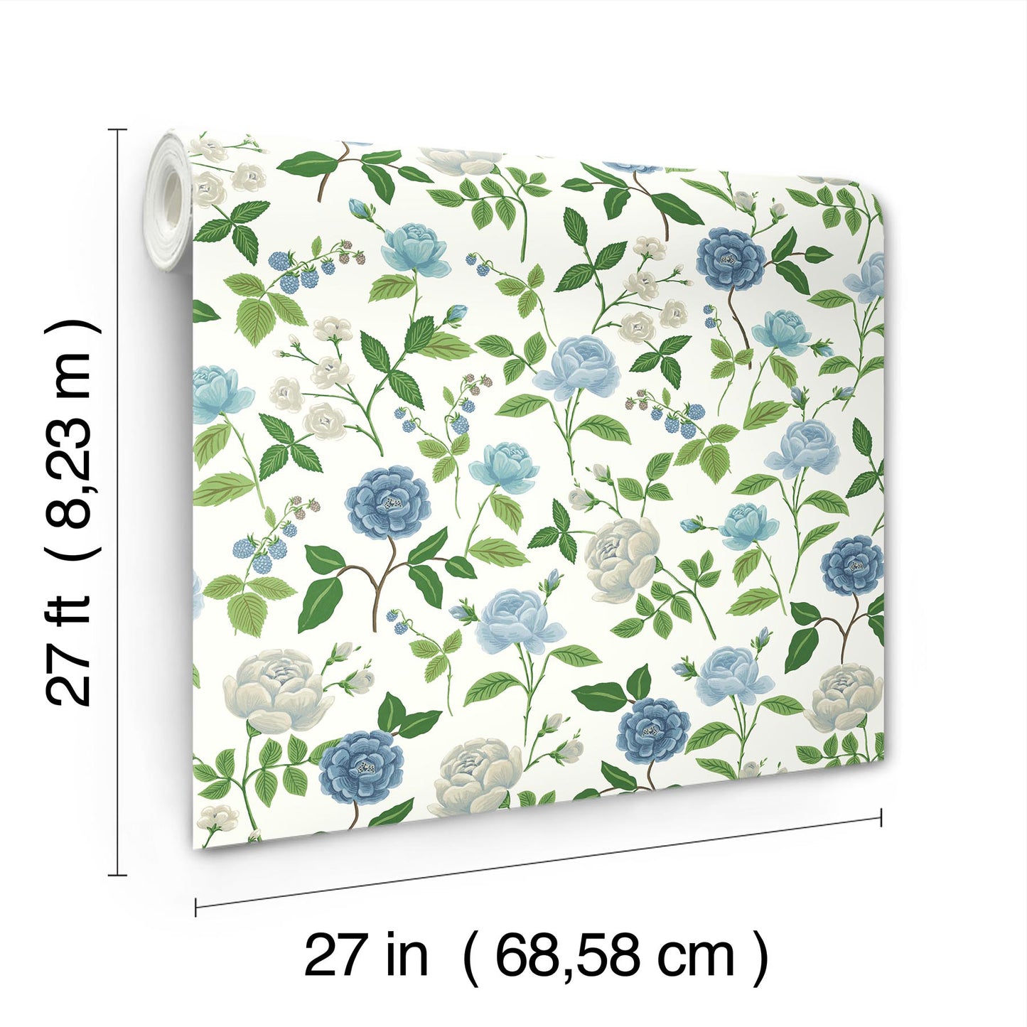 York Wallcoverings Rifle Paper Co. 3rd Edition Botanical Roses Whimsical Blues   - RF7543