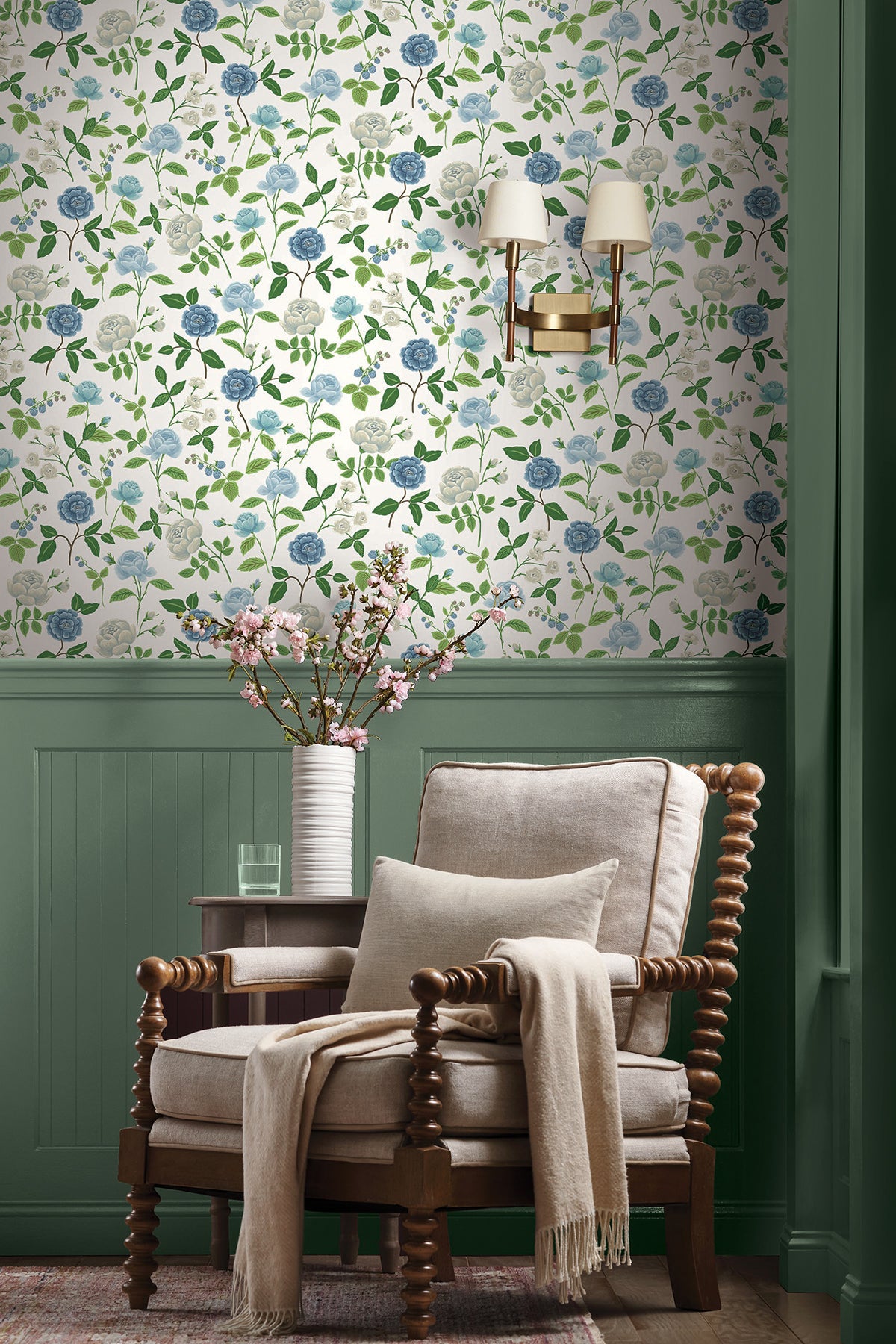 York Wallcoverings Rifle Paper Co. 3rd Edition Roses Blue Wallpaper Whimsical Botanical Blues   - RF7543