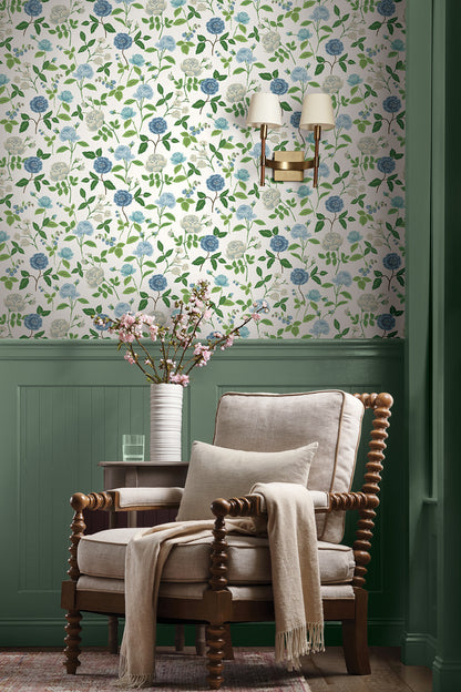 York Wallcoverings Rifle Paper Co. 3rd Edition Roses Blue Wallpaper Whimsical Botanical Blues   - RF7543