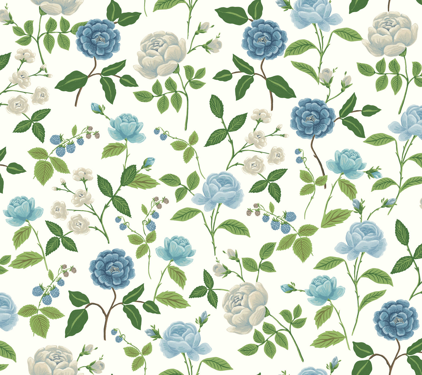 York Wallcoverings Rifle Paper Co. 3rd Edition Roses Blue Wallpaper Whimsical Botanical Blues   - RF7543