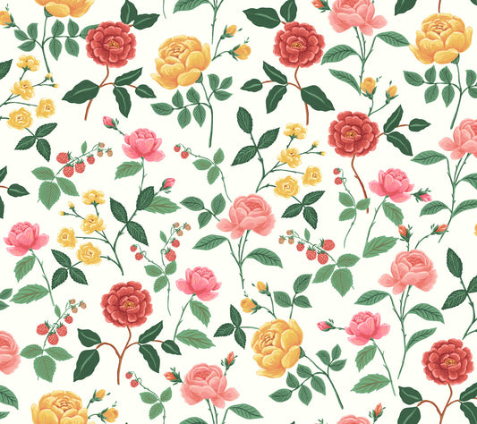 York Wallcoverings Rifle Paper Co. 3rd Edition Roses Blush Wallpaper Whimsical Botanical Reds   - RF7546