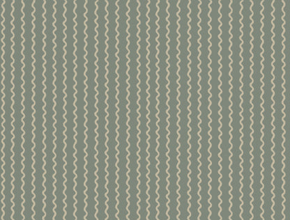 Olive green panel with a blue-gray right border featuring cream wavy stripes and a beige dotted bottom trim.
