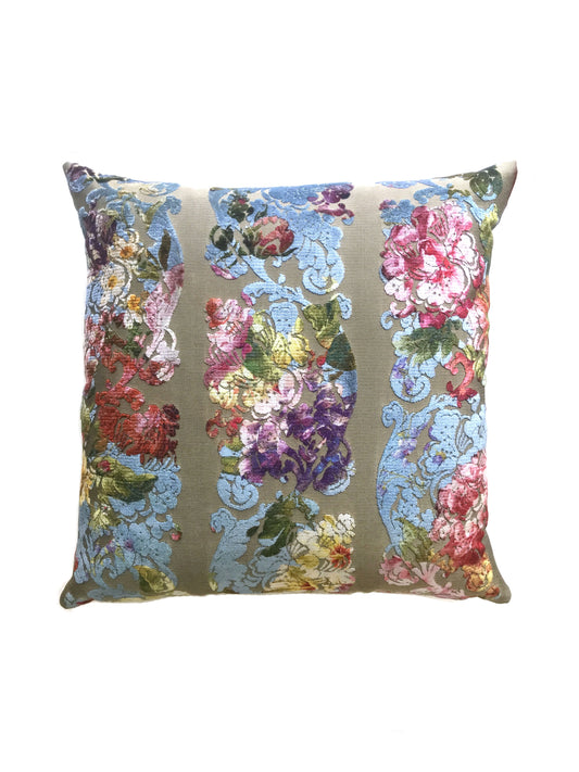 SCALAMANDRE PILLOWS   FLORAL 
STRIPE SQUARE    - RH 0001JARDNPILL