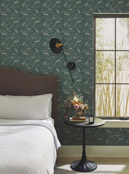 York Wallcoverings Rifle Paper Co. Fable Emerald Wallpaper  Animals Greens   - RI5104