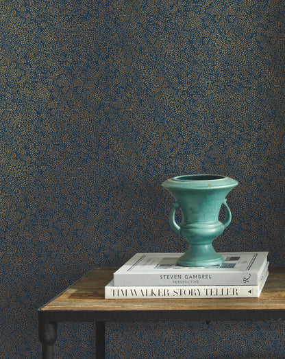 York Wallcoverings Rifle Paper Co. Champagne Dots Gold and Navy Wallpaper  Small Prints Neutrals   - RI5113