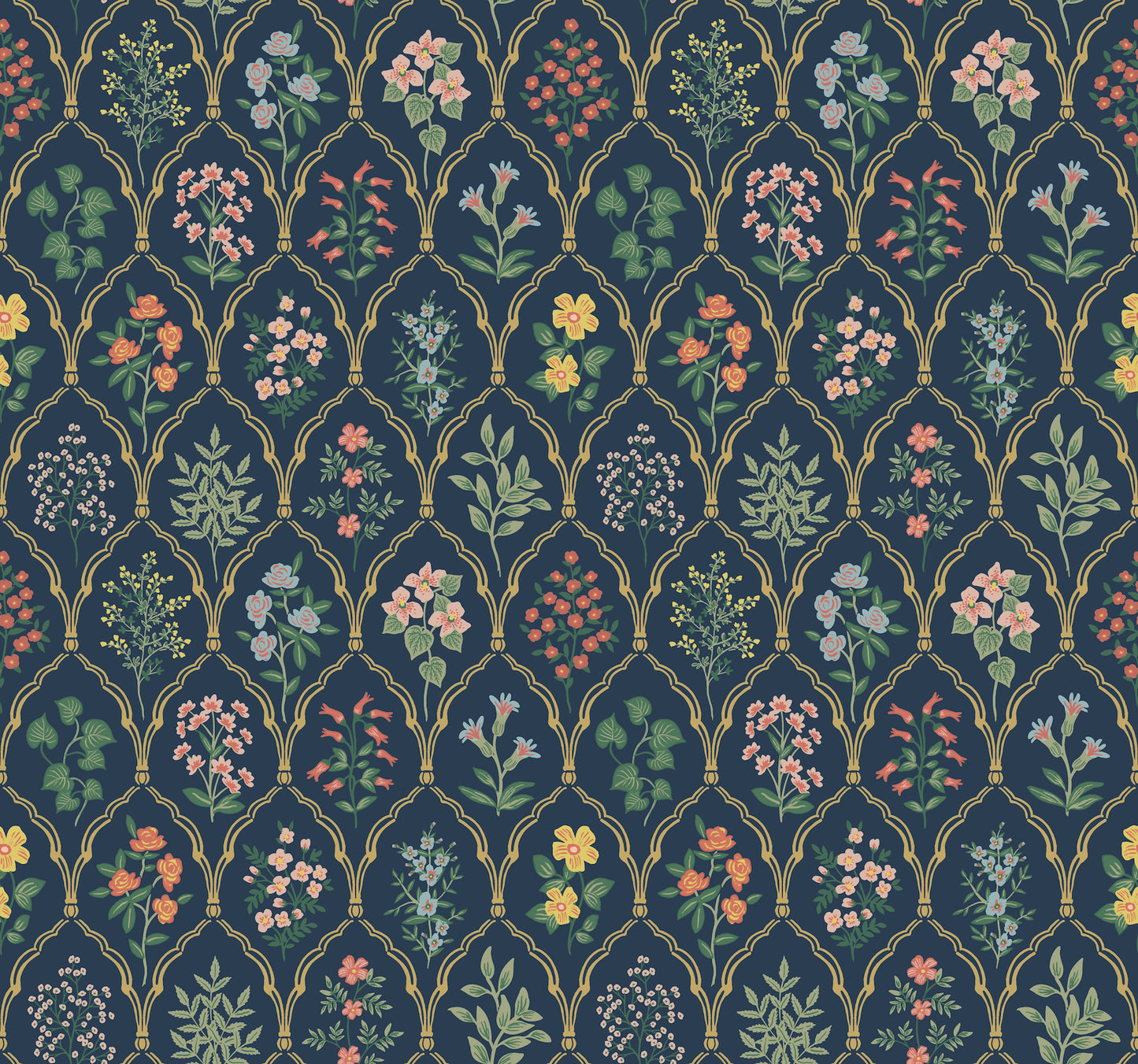 York Wallcoverings Rifle Paper Co. Hawthorne Navy Wallpaper  Botanical Blues   - RI5129