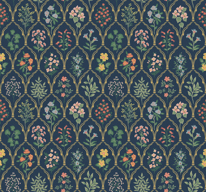 York Wallcoverings Rifle Paper Co. Hawthorne Navy Wallpaper  Botanical Blues   - RI5129
