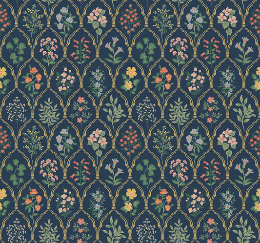 York Wallcoverings Rifle Paper Co. Hawthorne Navy Wallpaper  Botanical Blues   - RI5129